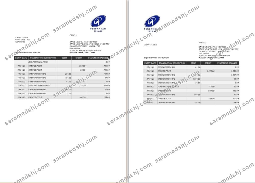 Malaysia Perbankan Islam bank statement Word and PDF tmplate 1 scr